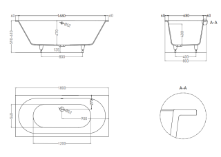 Ванна из искусственного камня Salini Ornella Axis S-Stone 103421MRF 180x80см RAL полностью